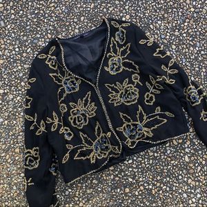 Vintage indigo moon beaded sequin cropped jacket XL